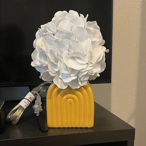 Yellow Ceramic Vase with White Flowers
